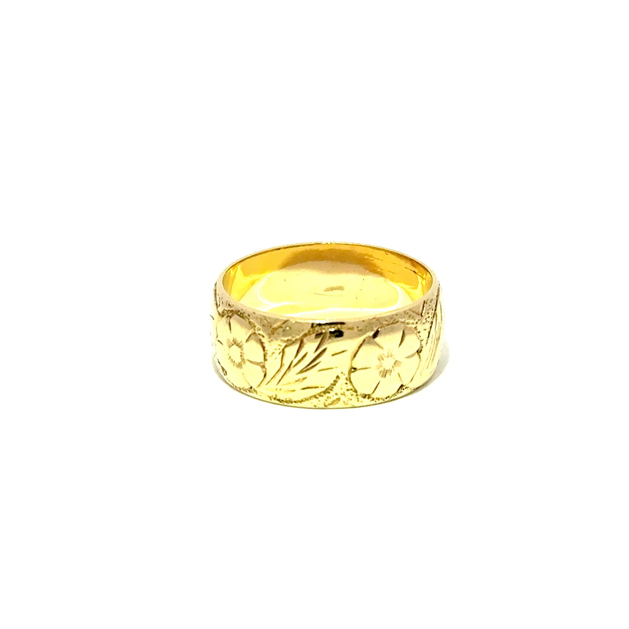 Vintage 9ct Yellow Gold Floral Wedding Band, 7mm