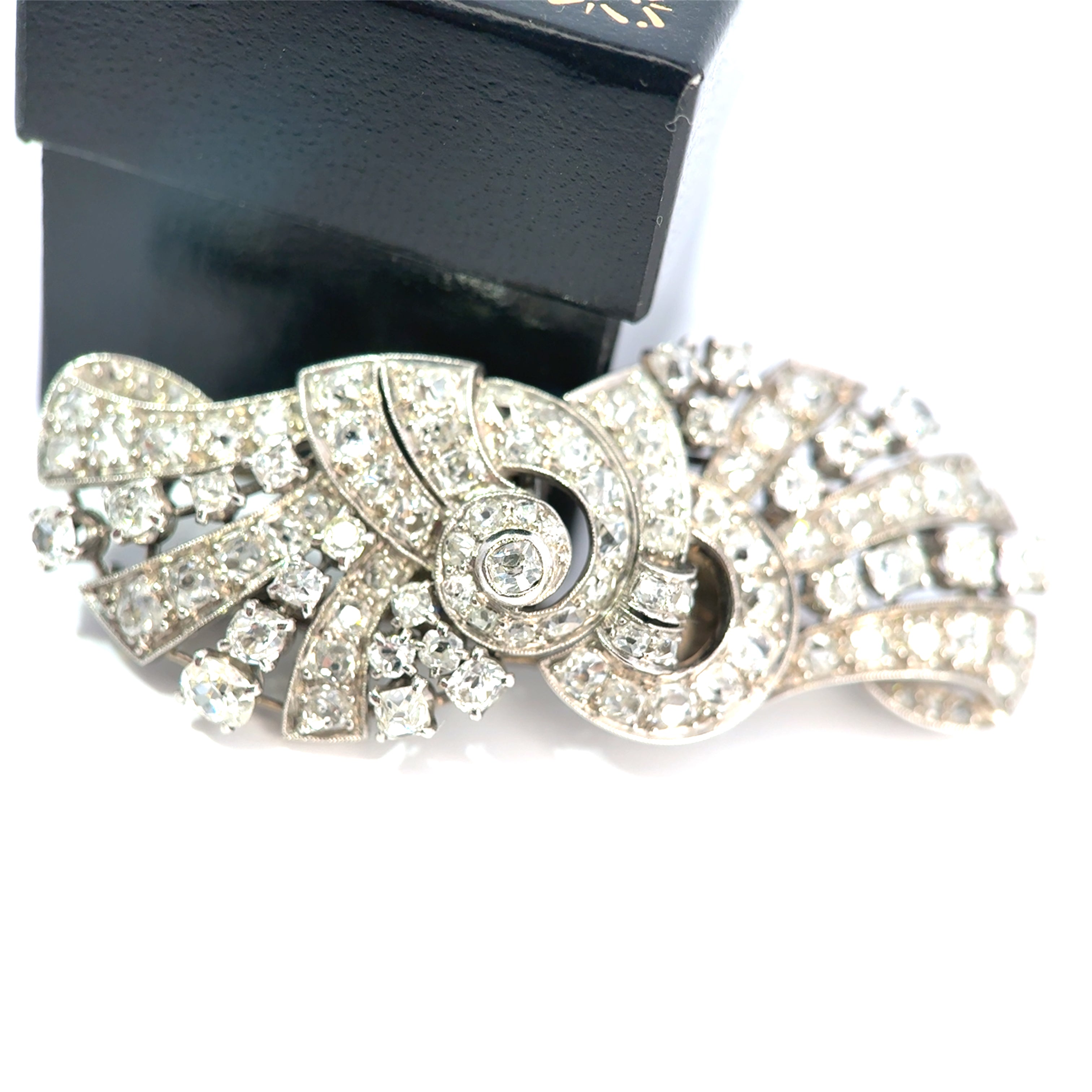 Art Deco Platinum & Mixed-Cut Diamond Convertible Double-Clip Broooch, (c. 1935)