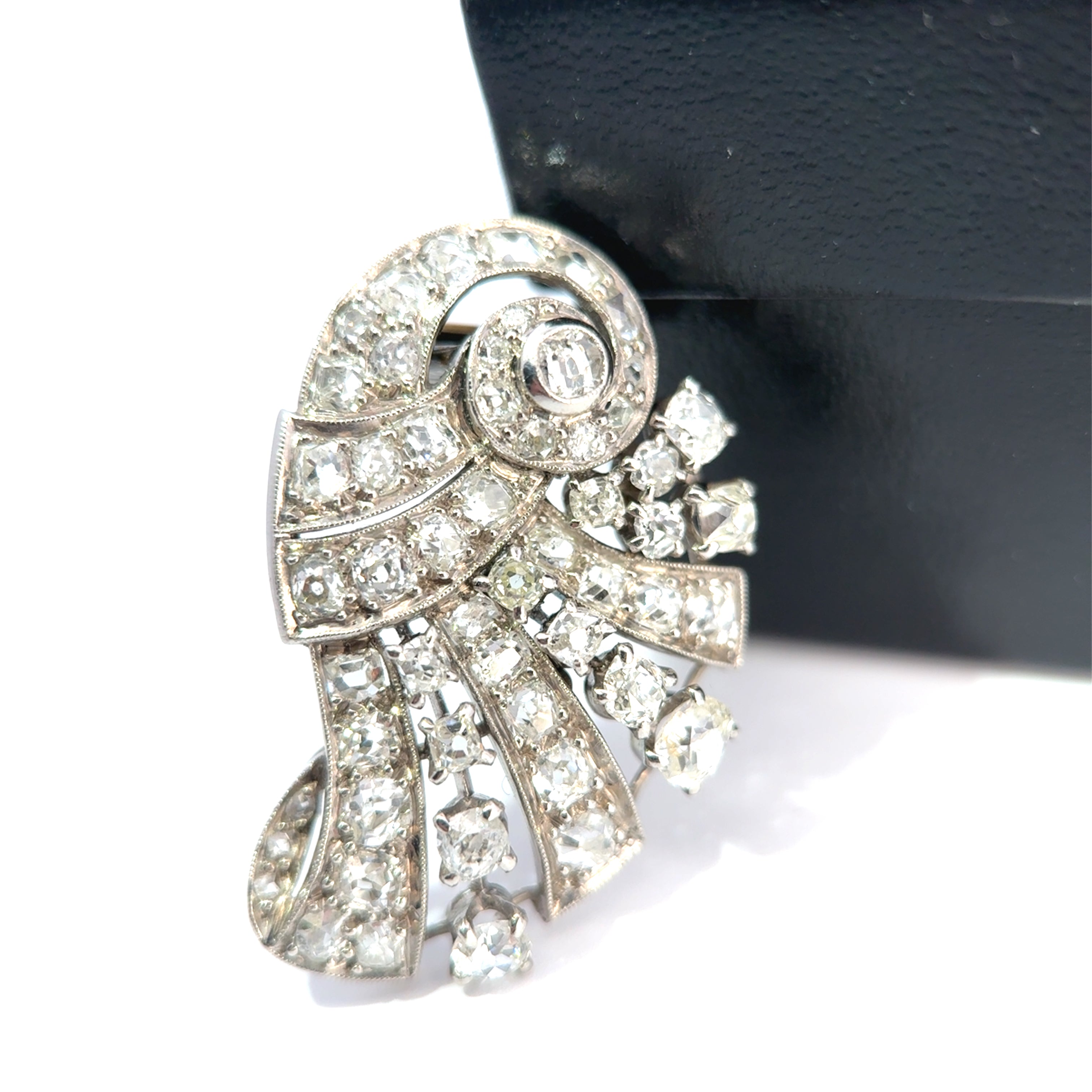 Art Deco Platinum & Mixed-Cut Diamond Convertible Double-Clip Broooch, (c. 1935)