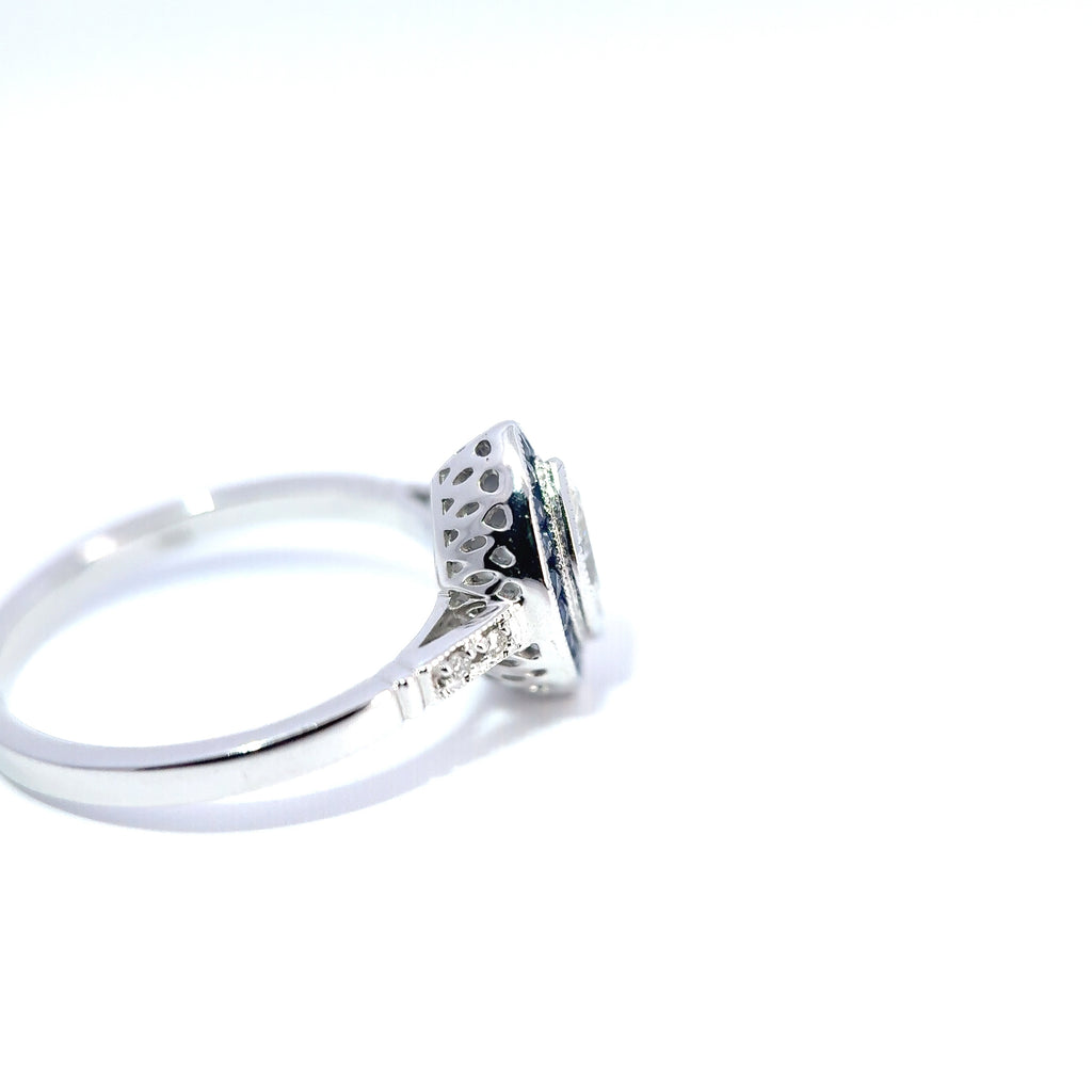 18ct White Gold Marquise Diamond & French-Cut Sapphire Halo Ring