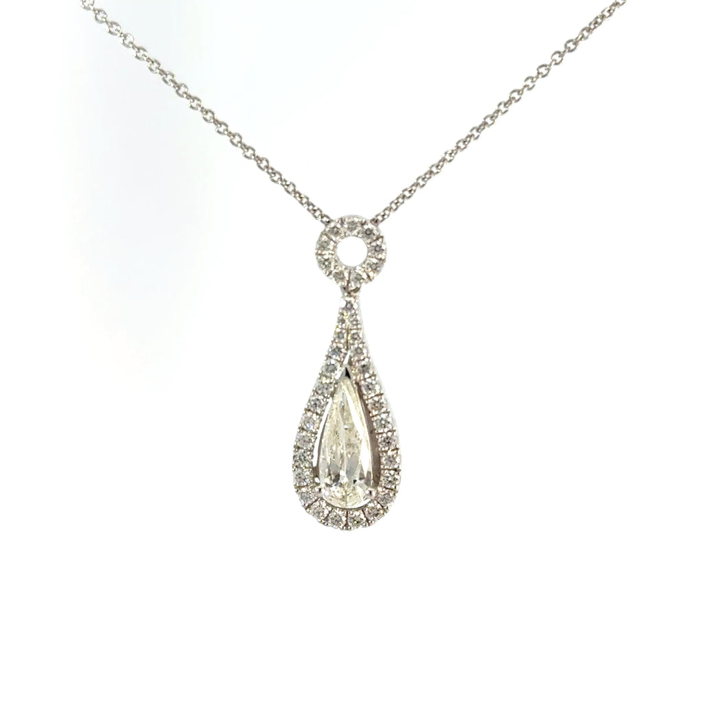 18ct White Gold Pear Cut Diamond Halo Necklace