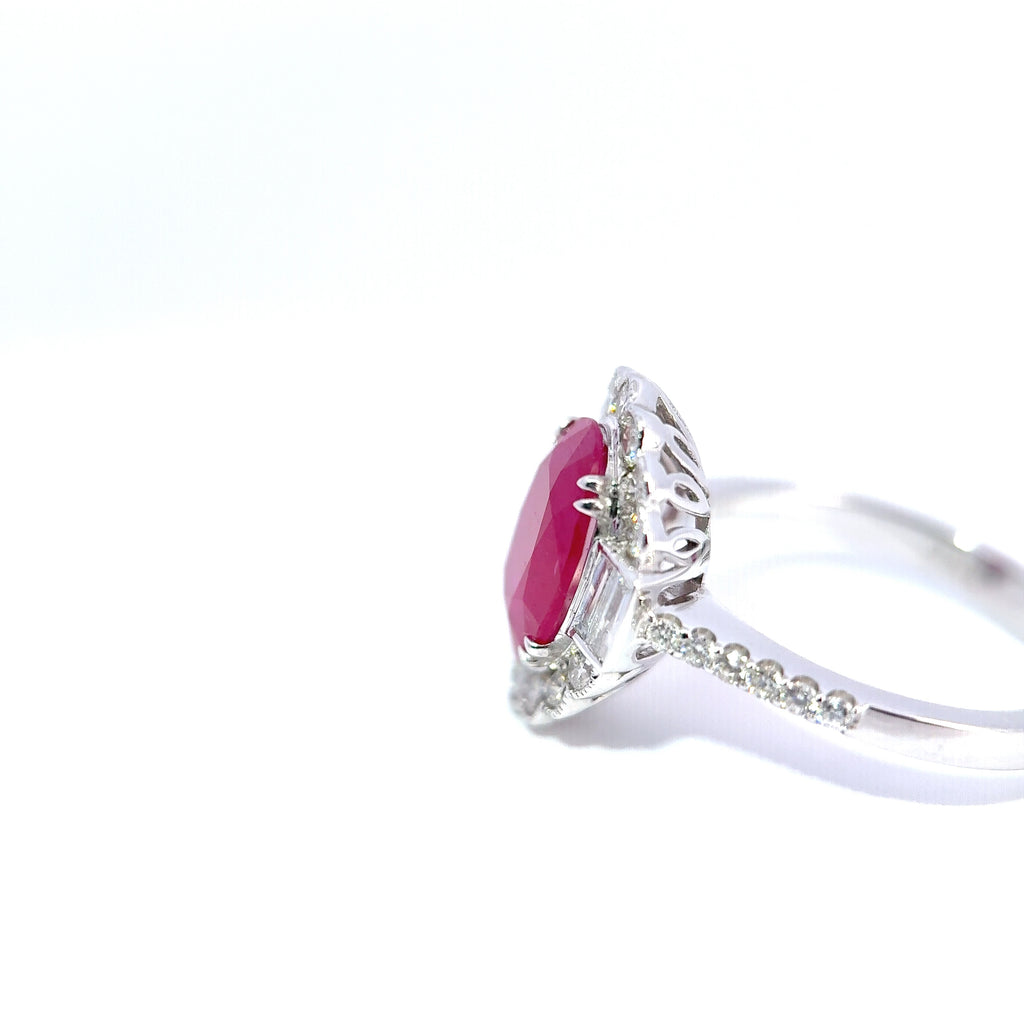 18ct White Gold Oval Ruby & Diamond Cluster Ring