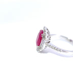 18ct White Gold Oval Ruby & Diamond Cluster Ring
