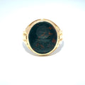 Anillo de sello antiguo de oro de 18 quilates con grabado de piedra de sangre