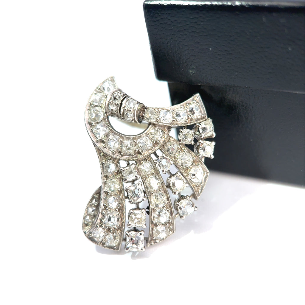 Art Deco Platinum & Mixed-Cut Diamond Convertible Double-Clip Broooch, (c. 1935)