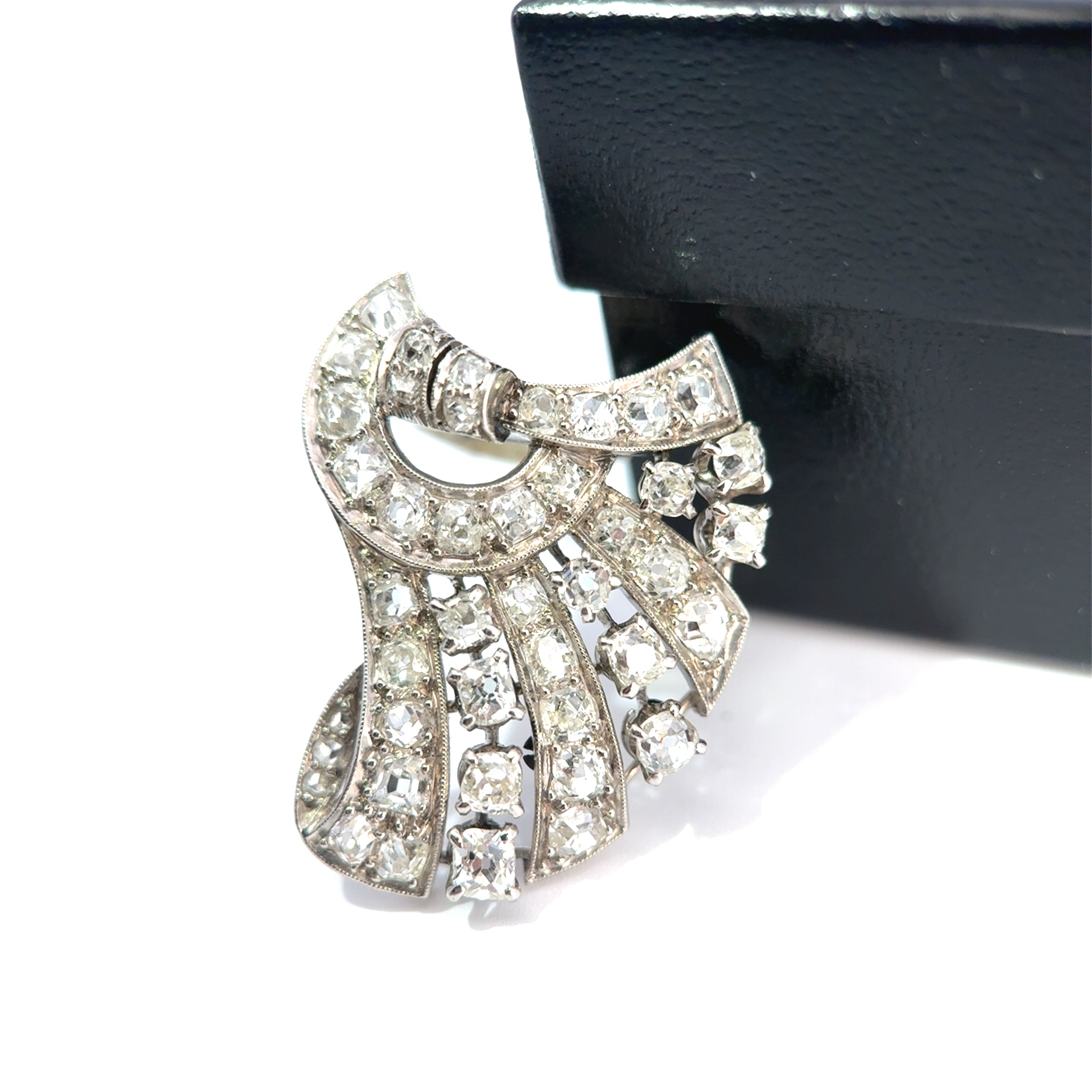 Art Deco Platinum & Mixed-Cut Diamond Convertible Double-Clip Broooch, (c. 1935)