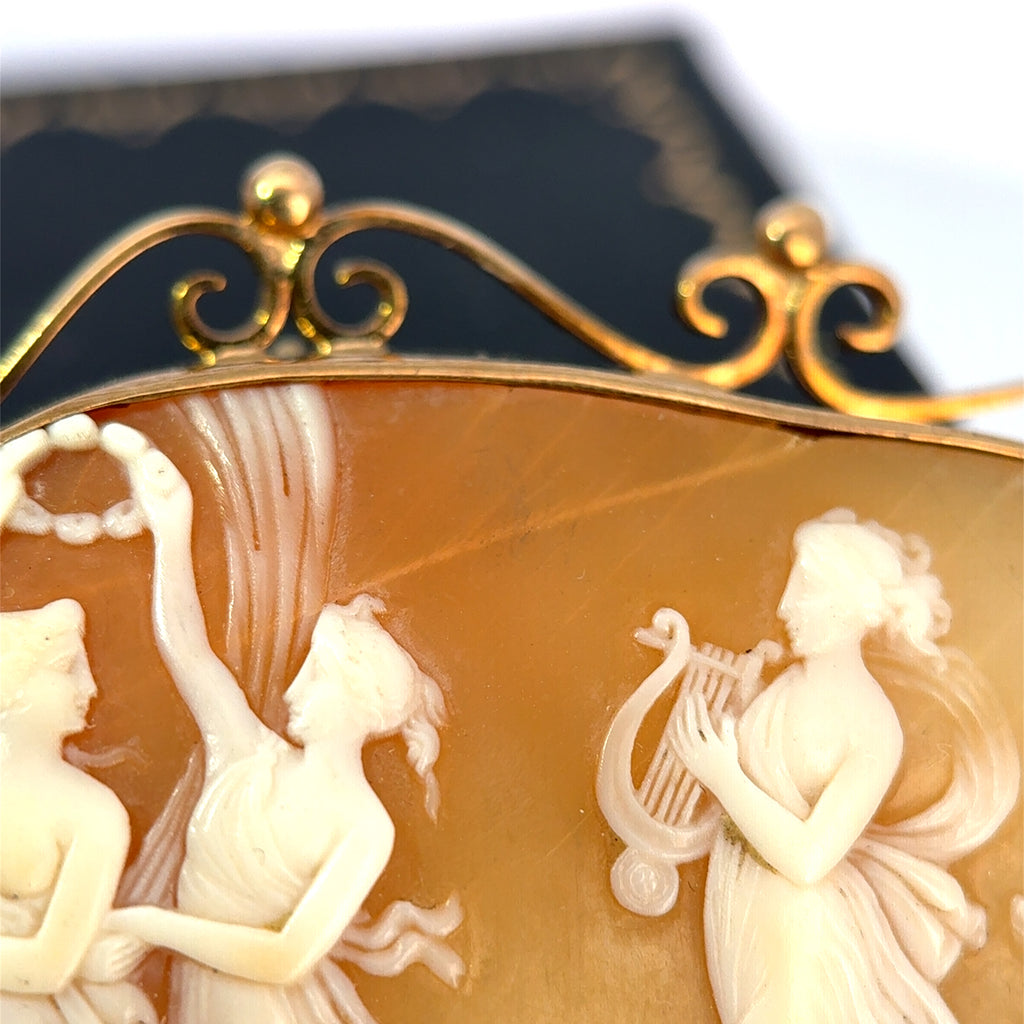 Antique 8ct Yellow Gold 'The Three Graces' Cameo Brooch (c. 1900's)