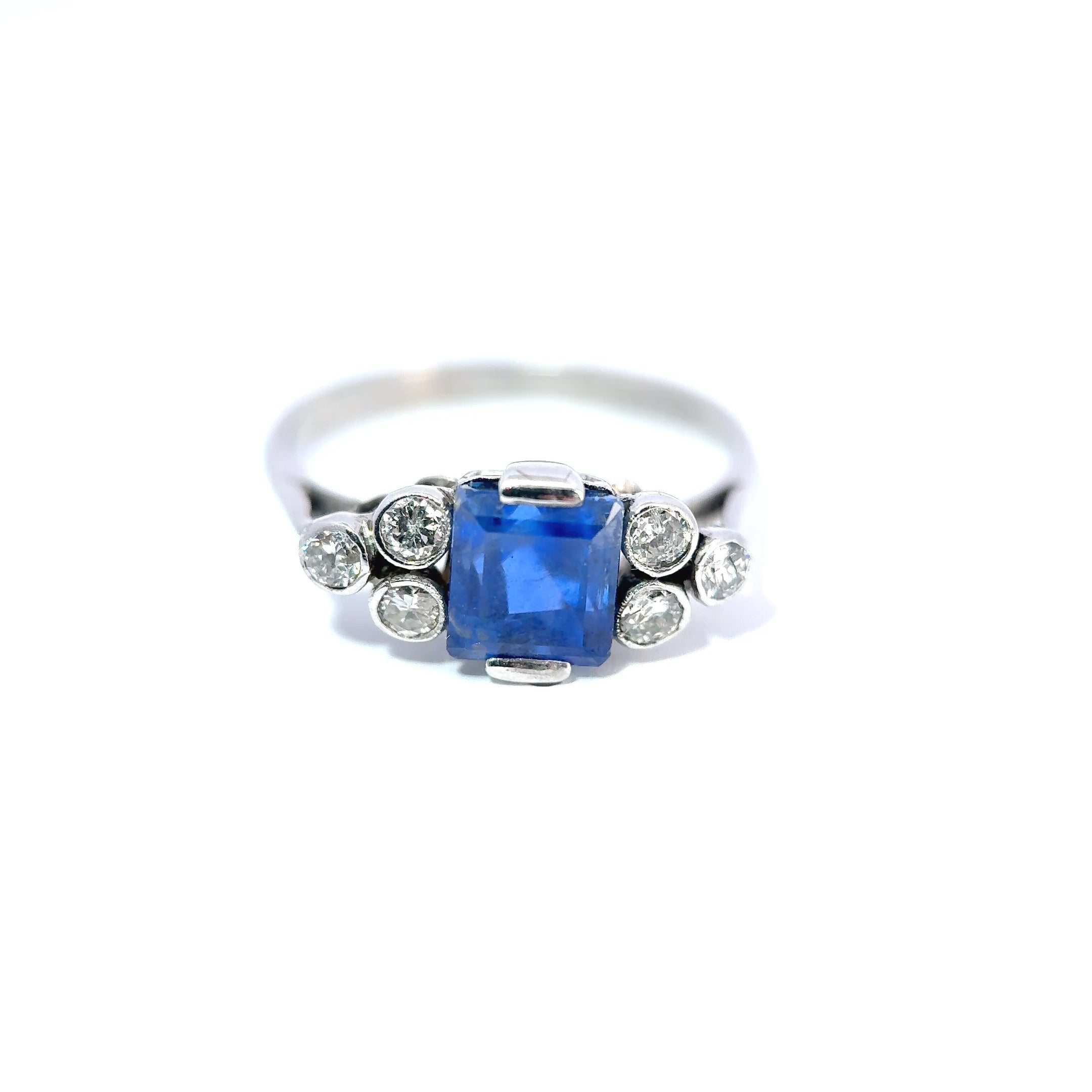 18ct White Gold Princess Cut Sapphire and Diamond Ring