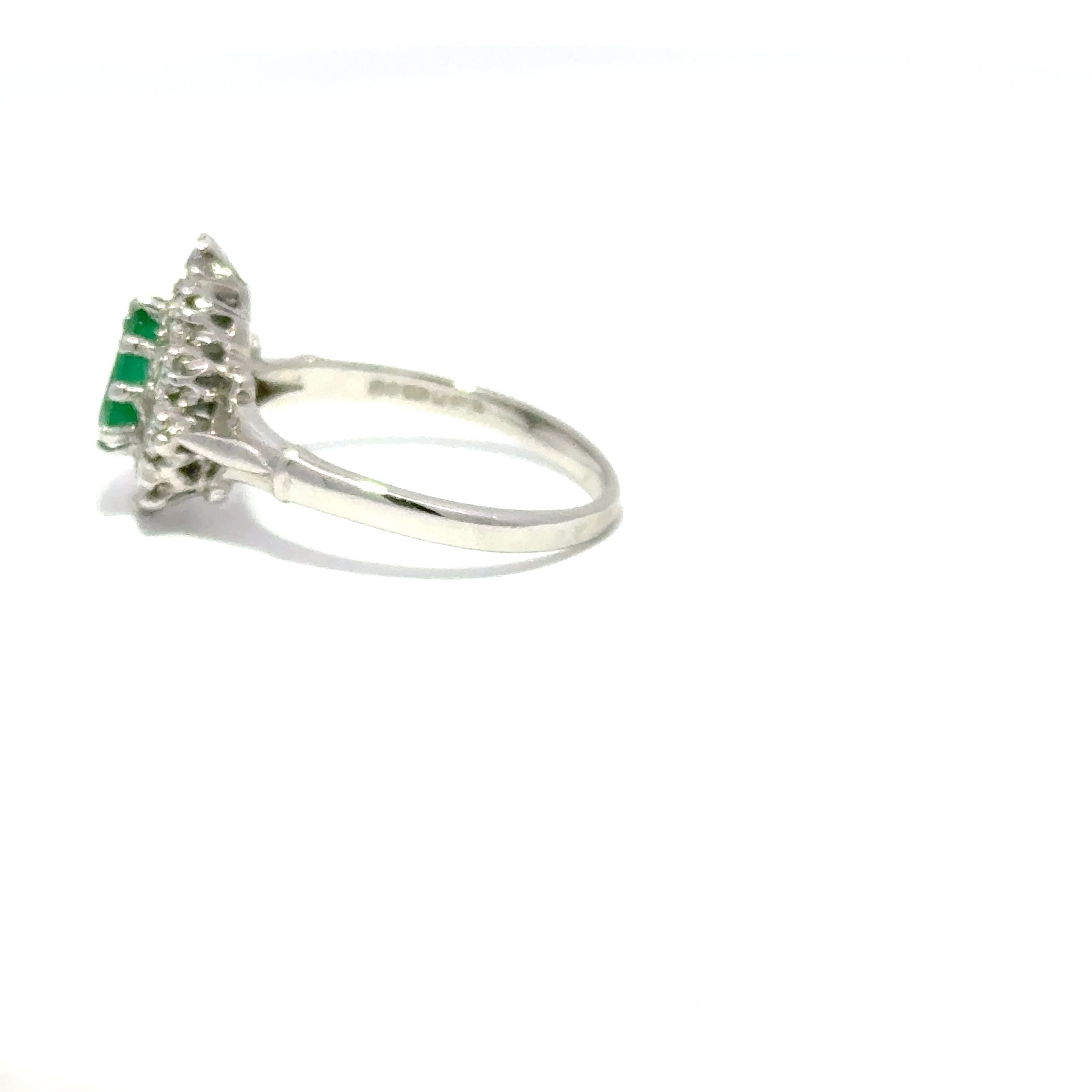 18ct White Gold Pear Cur Emerald & Diamond Cluster Ring