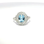 18ct White Gold Oval Aquamarine & Diamond Cluster Ring