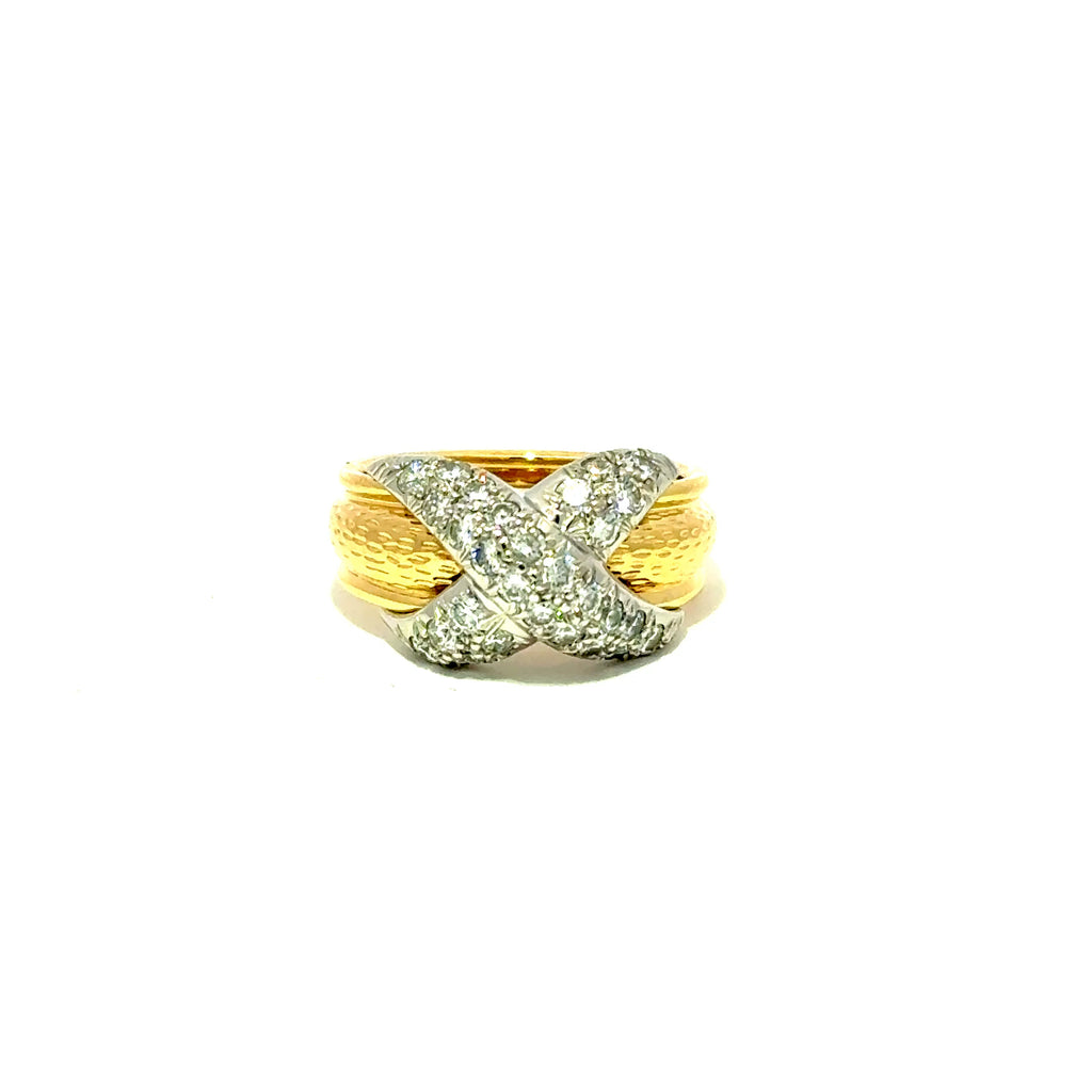 Vintage Tiffany & Co Schlumberger X Ring in 18ct Yellow Gold & Platinum