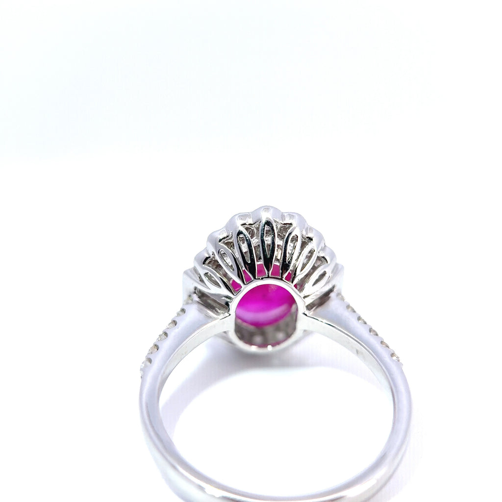 18ct White Gold Oval Ruby & Diamond Cluster Ring