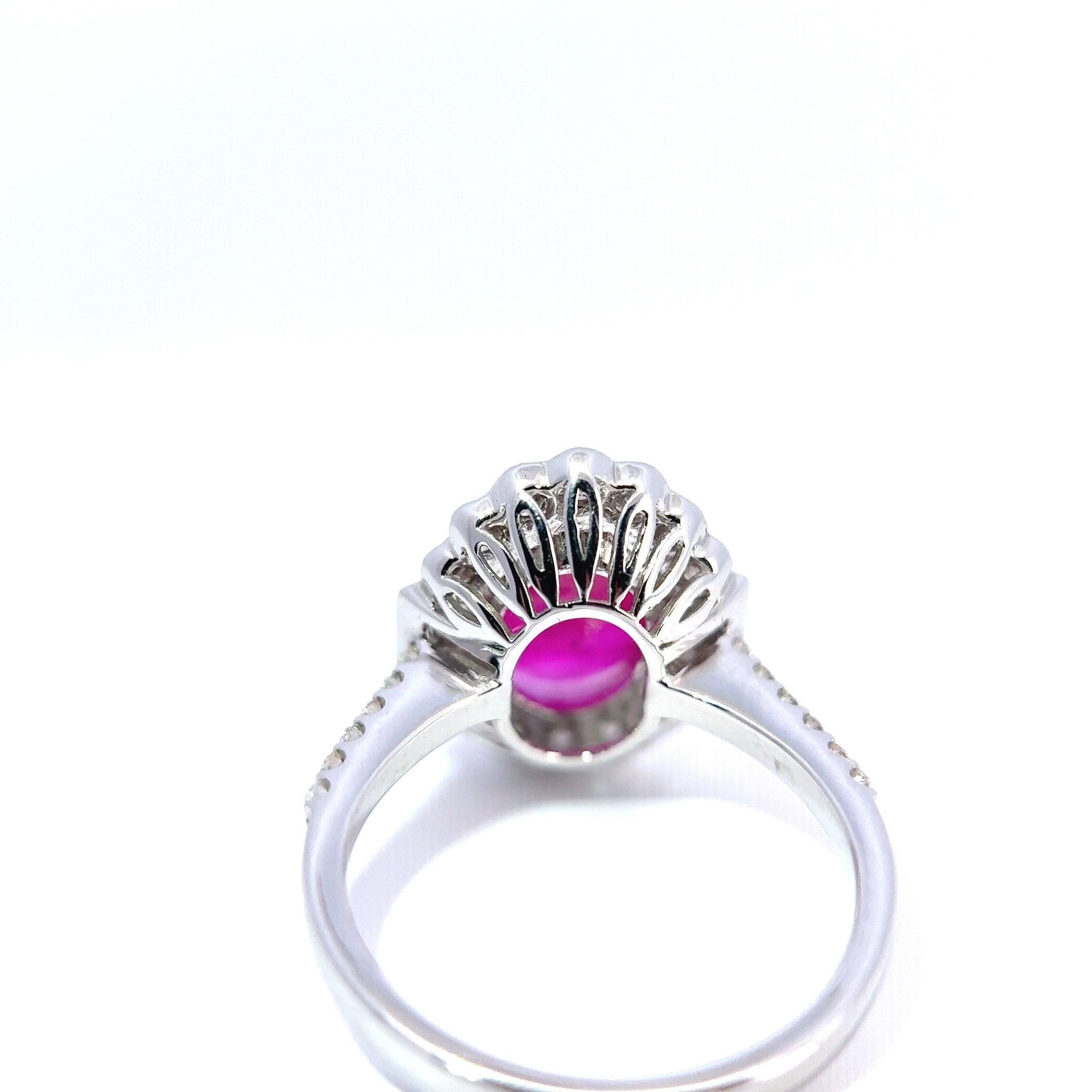18ct White Gold Oval Ruby & Diamond Cluster Ring
