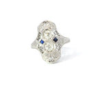 18ct White Gold Antique Art Deco Style Diamond & Sapphire Dress Ring (Pre-Loved)