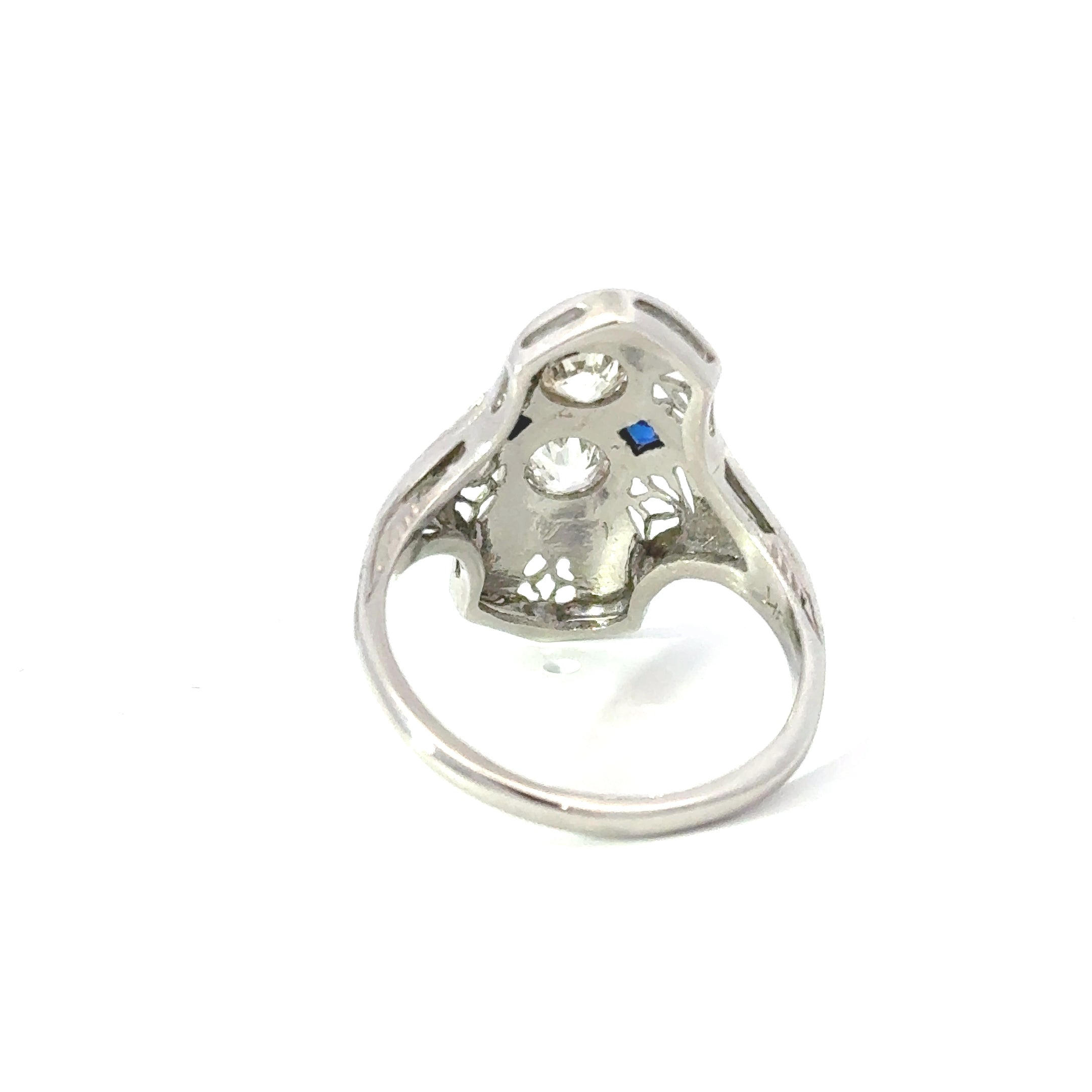 18ct White Gold Antique Art Deco Style Diamond & Sapphire Dress Ring (Pre-Loved)