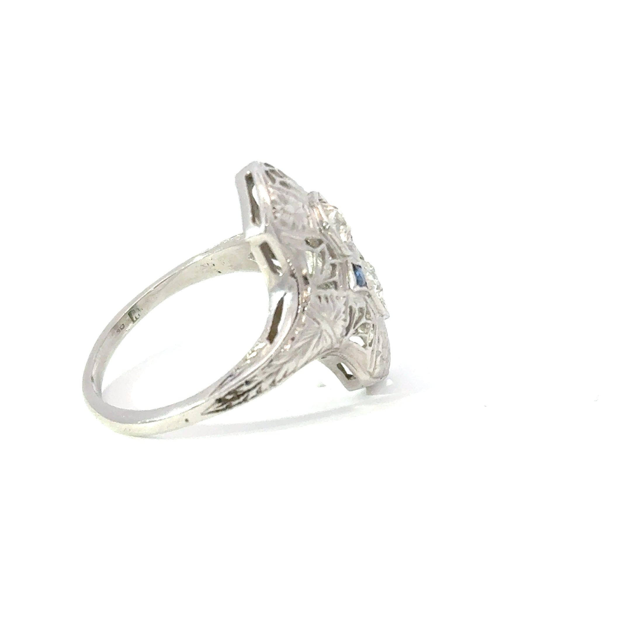 18ct White Gold Antique Art Deco Style Diamond & Sapphire Dress Ring (Pre-Loved)