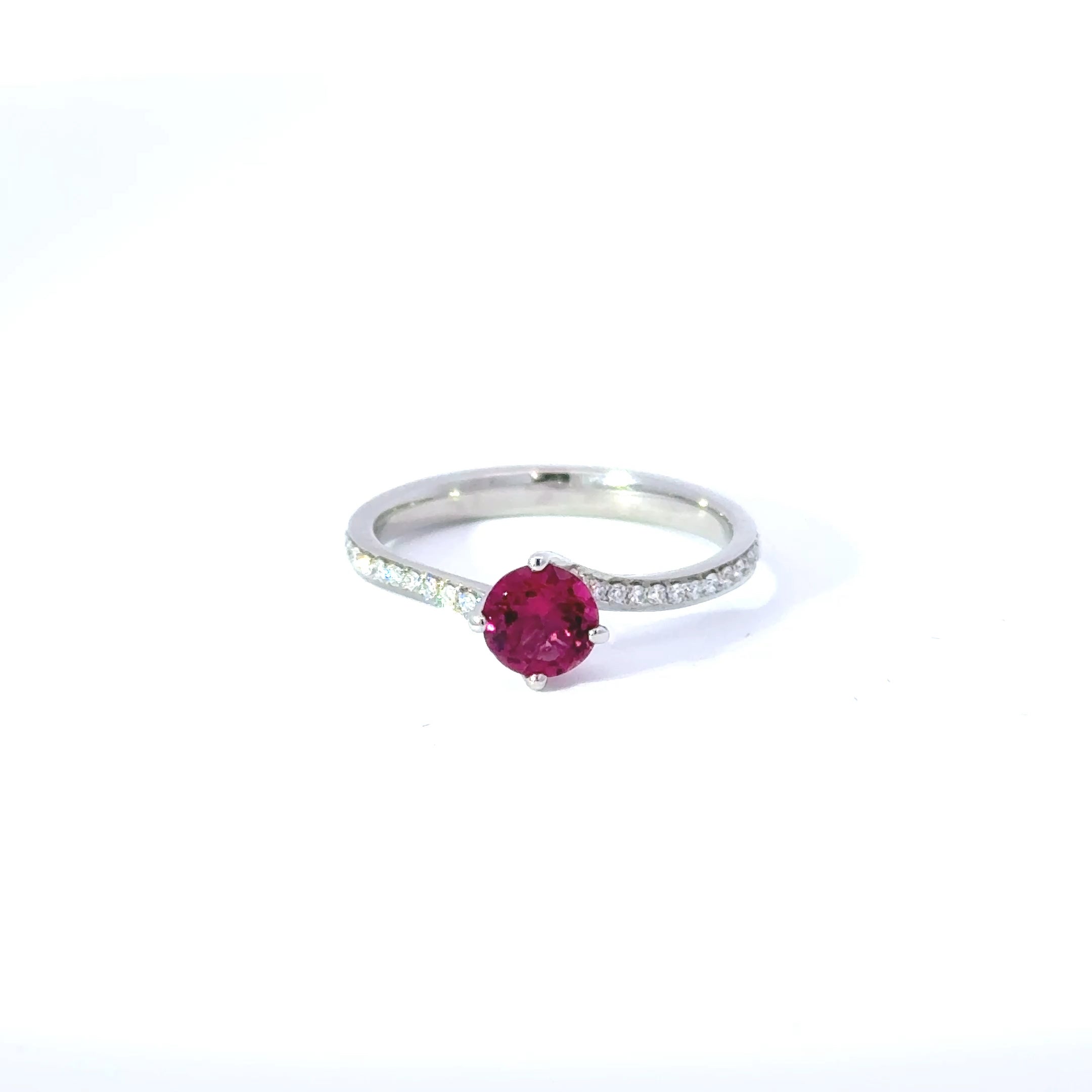 Platinum Rubellite Tourmaline & Diamond Solitaire Ring