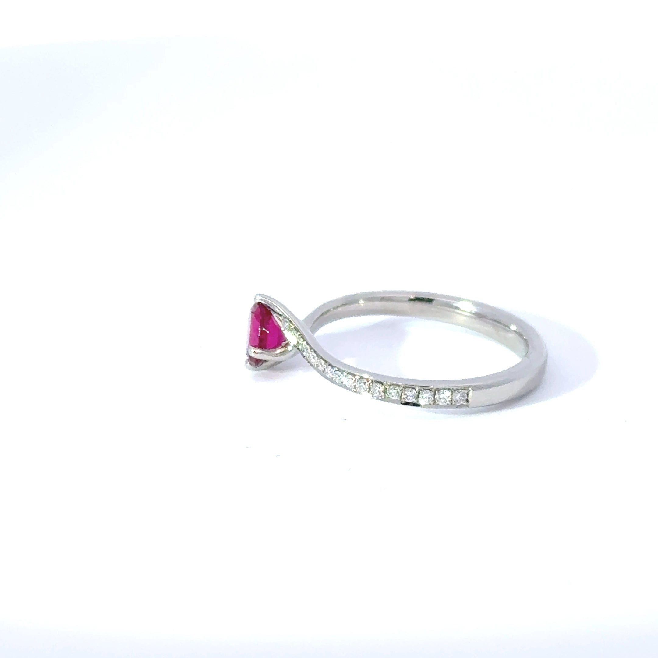 Platinum Rubellite Tourmaline & Diamond Solitaire Ring