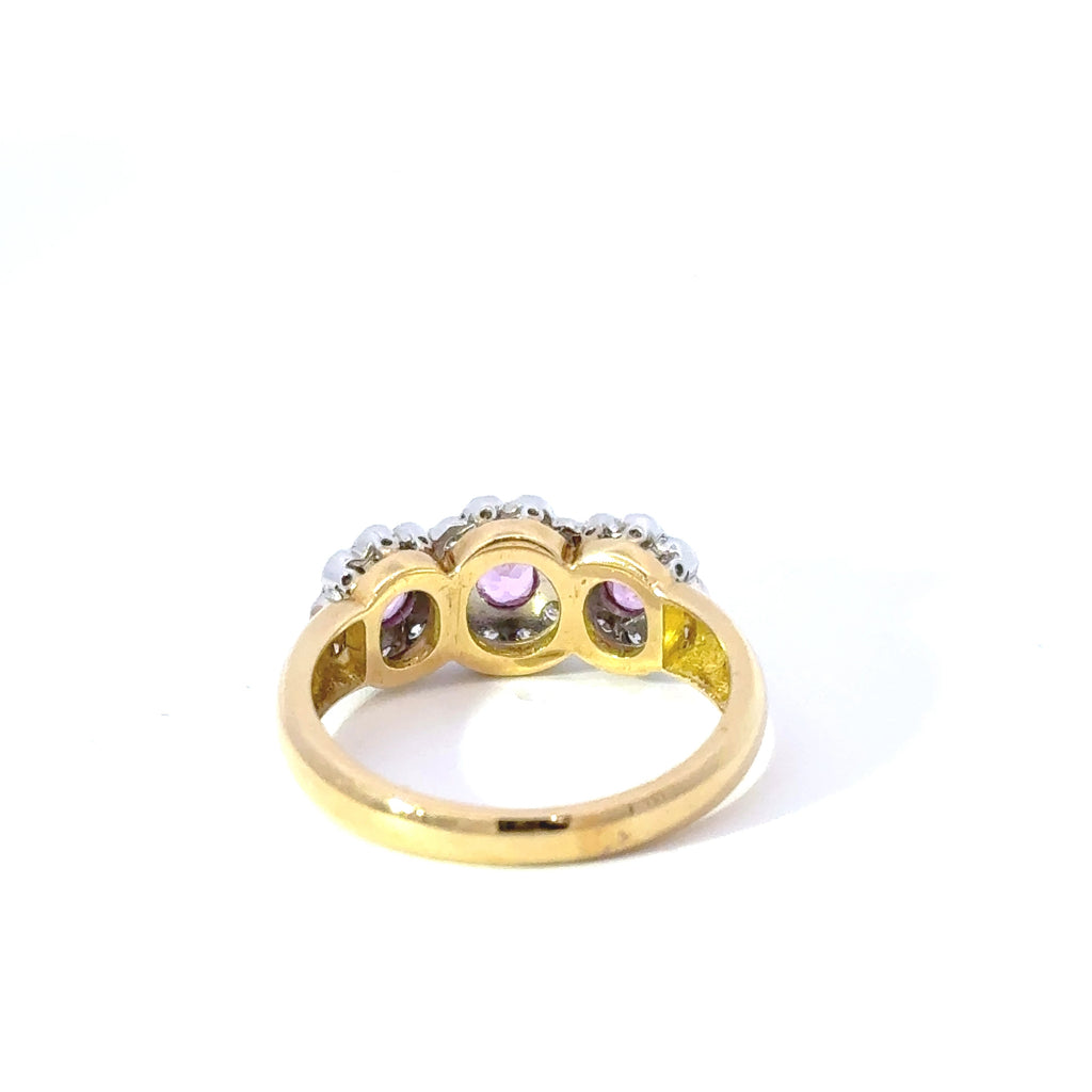 18ct Yellow Gold Pink Sapphire & Diamond Cluster Ring