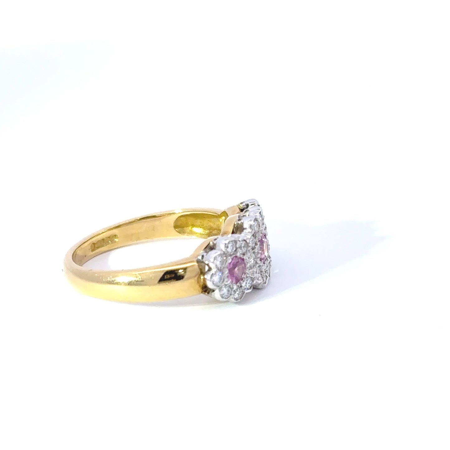18ct Yellow Gold Pink Sapphire & Diamond Cluster Ring (Pre-Loved)