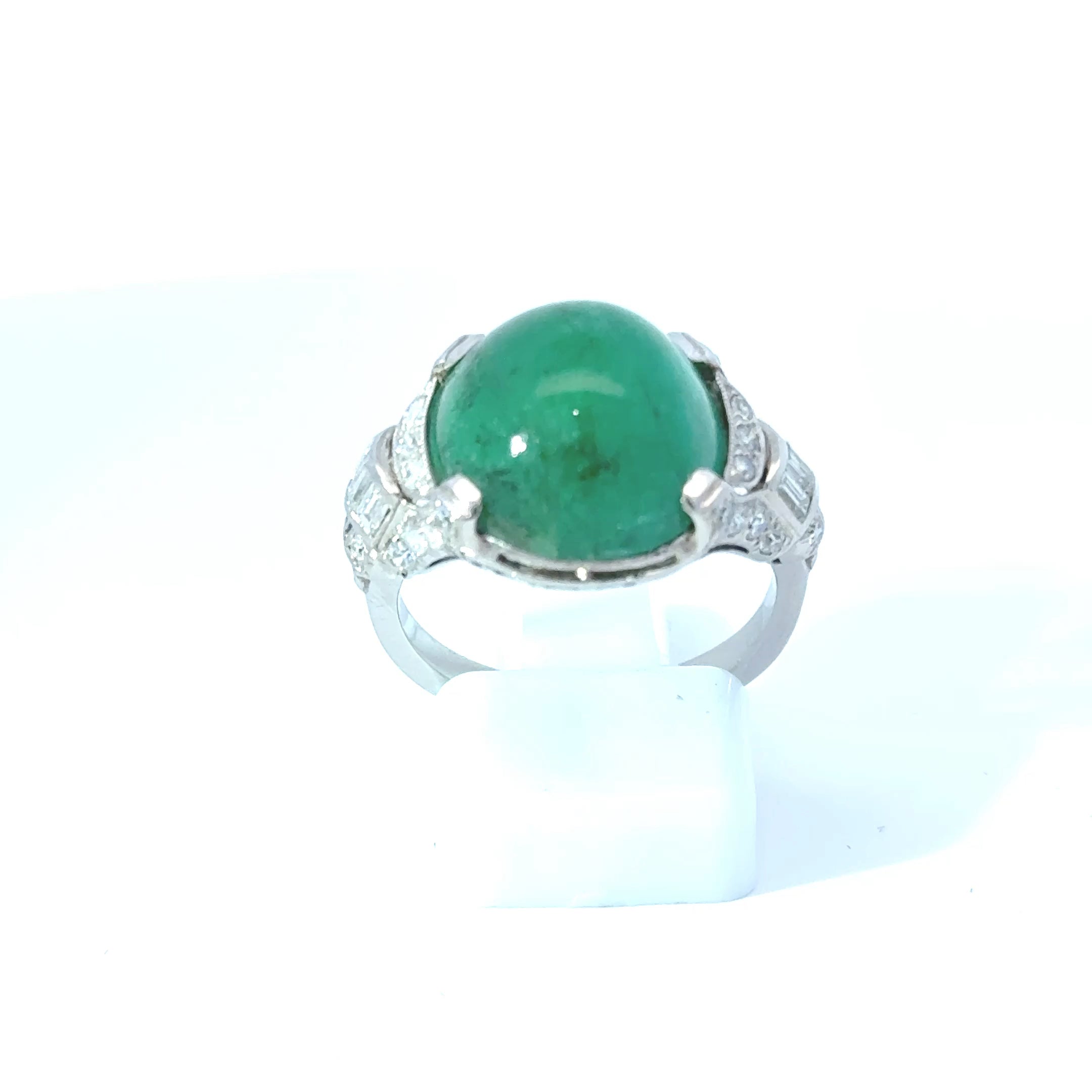 Platinum Cabochon Emerald & Diamond Dress Ring, Estimated 14.0ct (Pre-Loved)