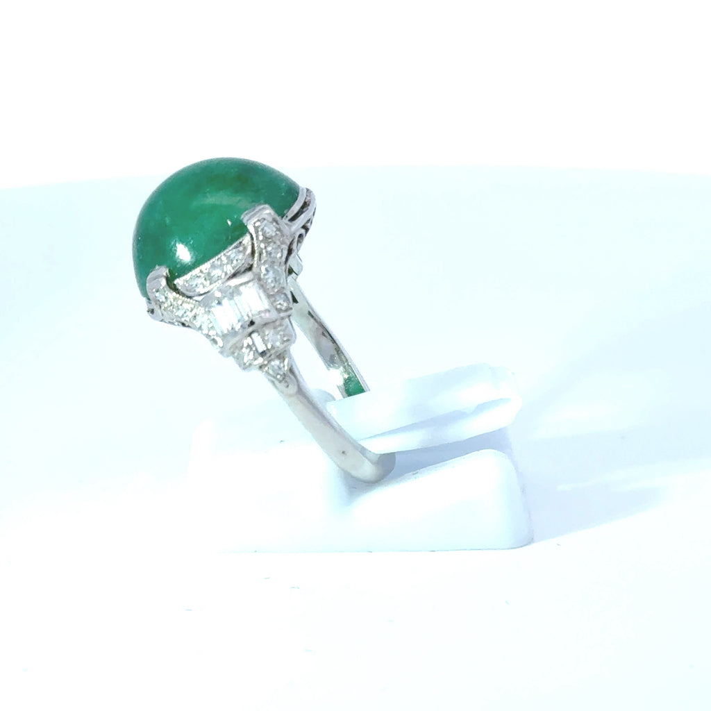Platinum Cabochon Emerald & Diamond Dress Ring, Estimated 14.0ct (Pre-Loved)