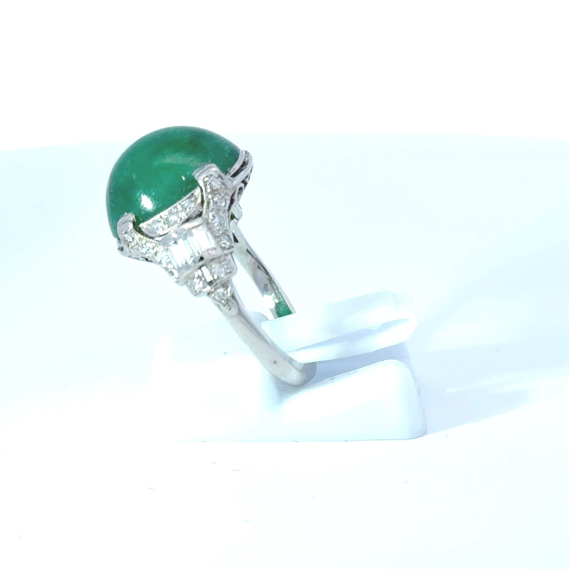 Platinum Cabochon Emerald & Diamond Dress Ring, Estimated 14.0ct (Pre-Loved)