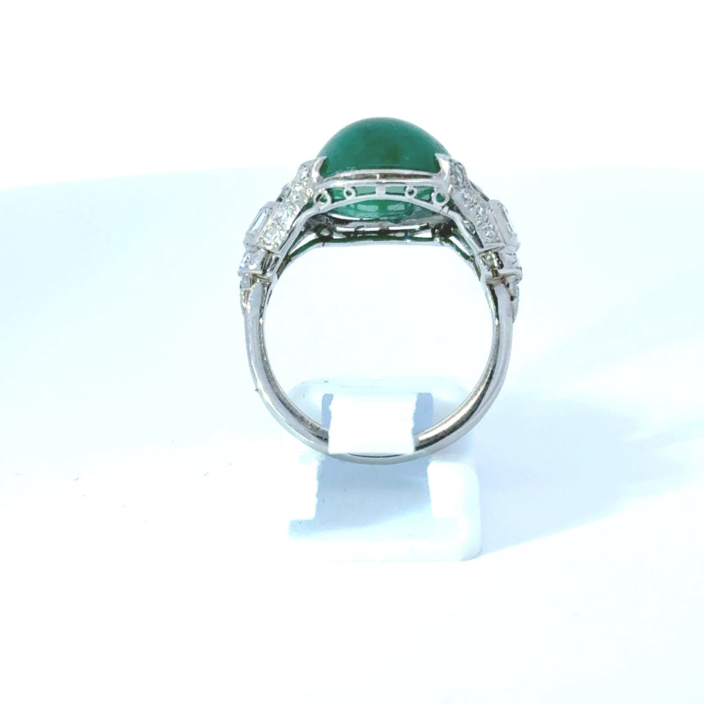 Platinum Cabochon Emerald & Diamond Dress Ring, Estimated 14.0ct (Pre-Loved)
