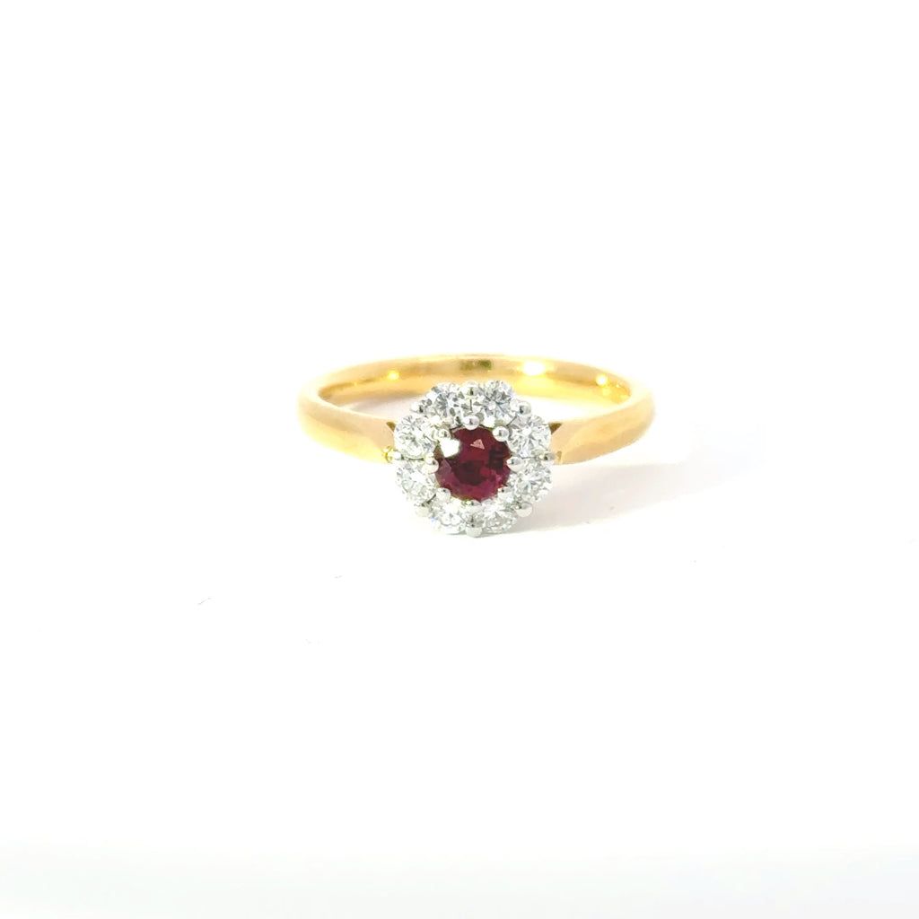 18ct Yellow Gold Ruby & Diamond Cluster Ring