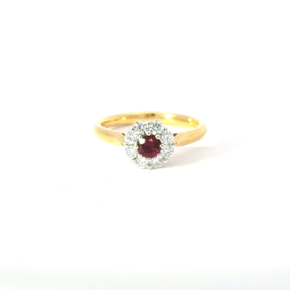 18ct Yellow Gold Ruby & Diamond Cluster Ring (Pre-Loved)