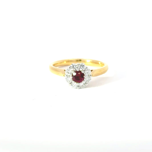 18ct Yellow Gold Ruby & Diamond Cluster Ring (Pre-Loved)
