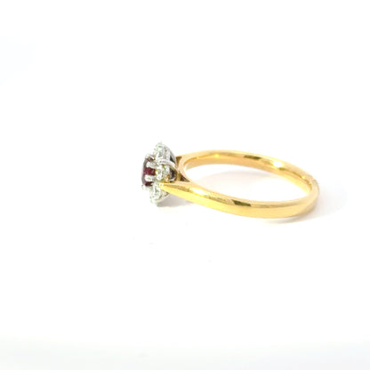 18ct Yellow Gold Ruby & Diamond Cluster Ring (Pre-Loved)