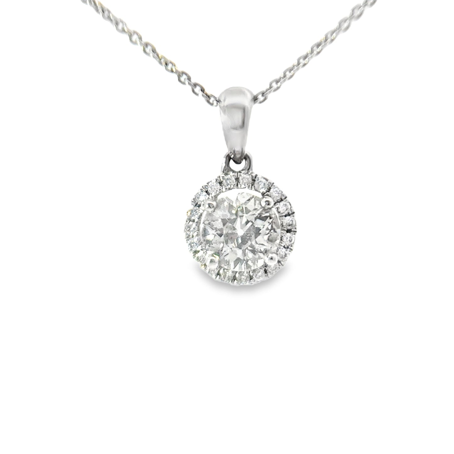 18ct White Gold Diamond Halo Necklace (Pre-Loved), Est. 0.50ct