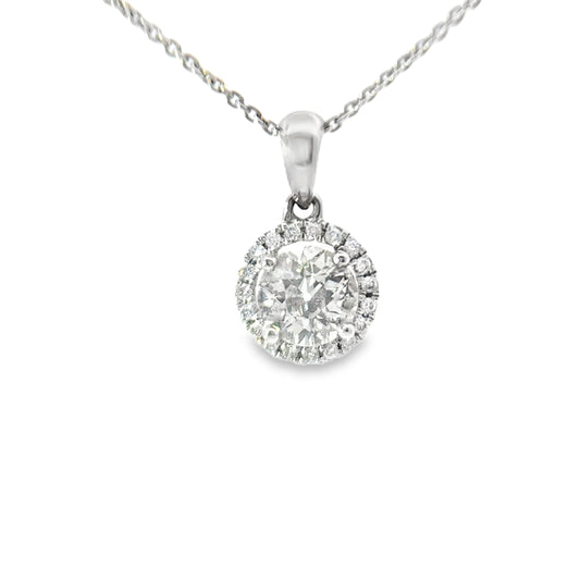 18ct White Gold Diamond Halo Necklace (Pre-Loved), Est. 0.50ct