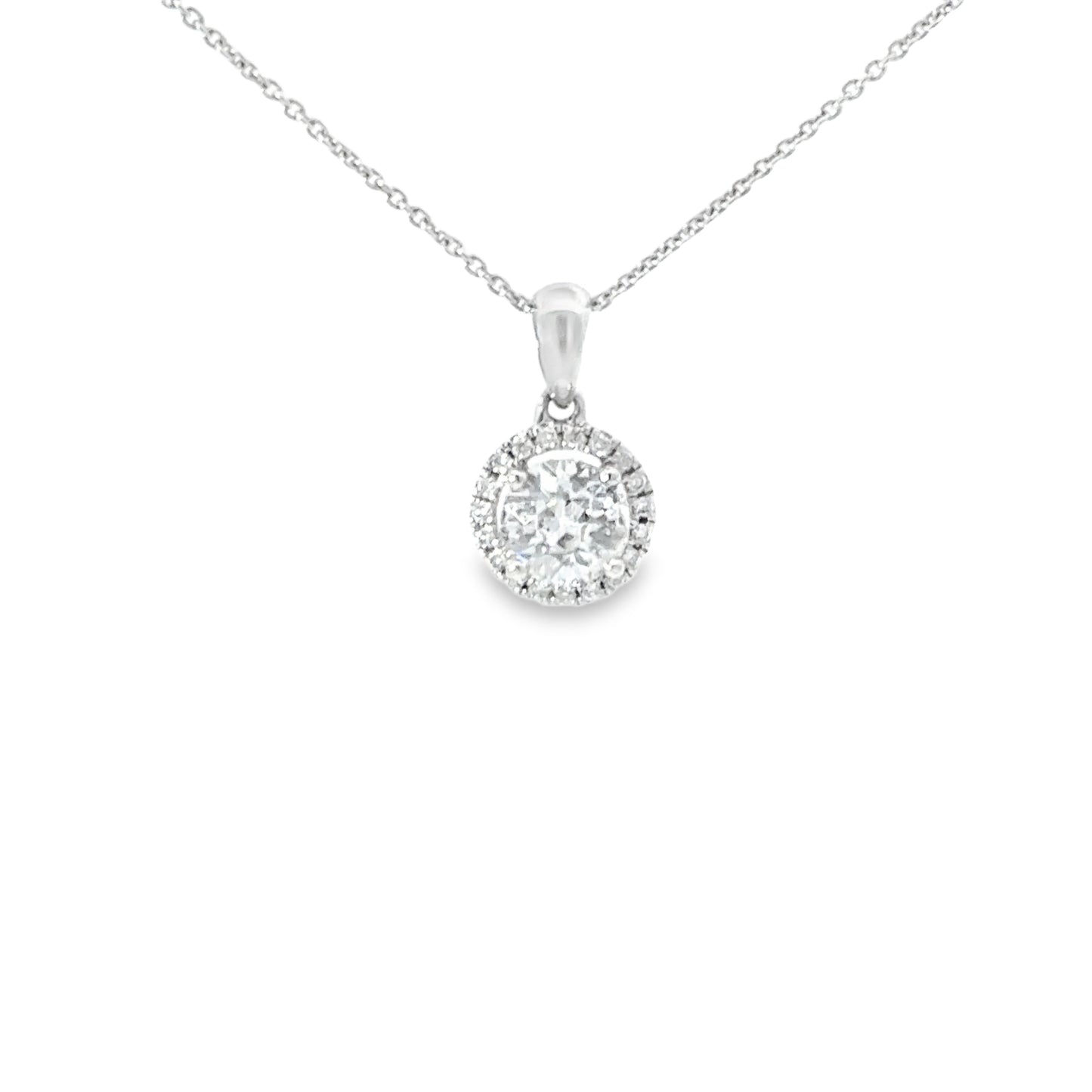 18ct White Gold Diamond Halo Necklace (Pre-Loved), Est. 0.50ct