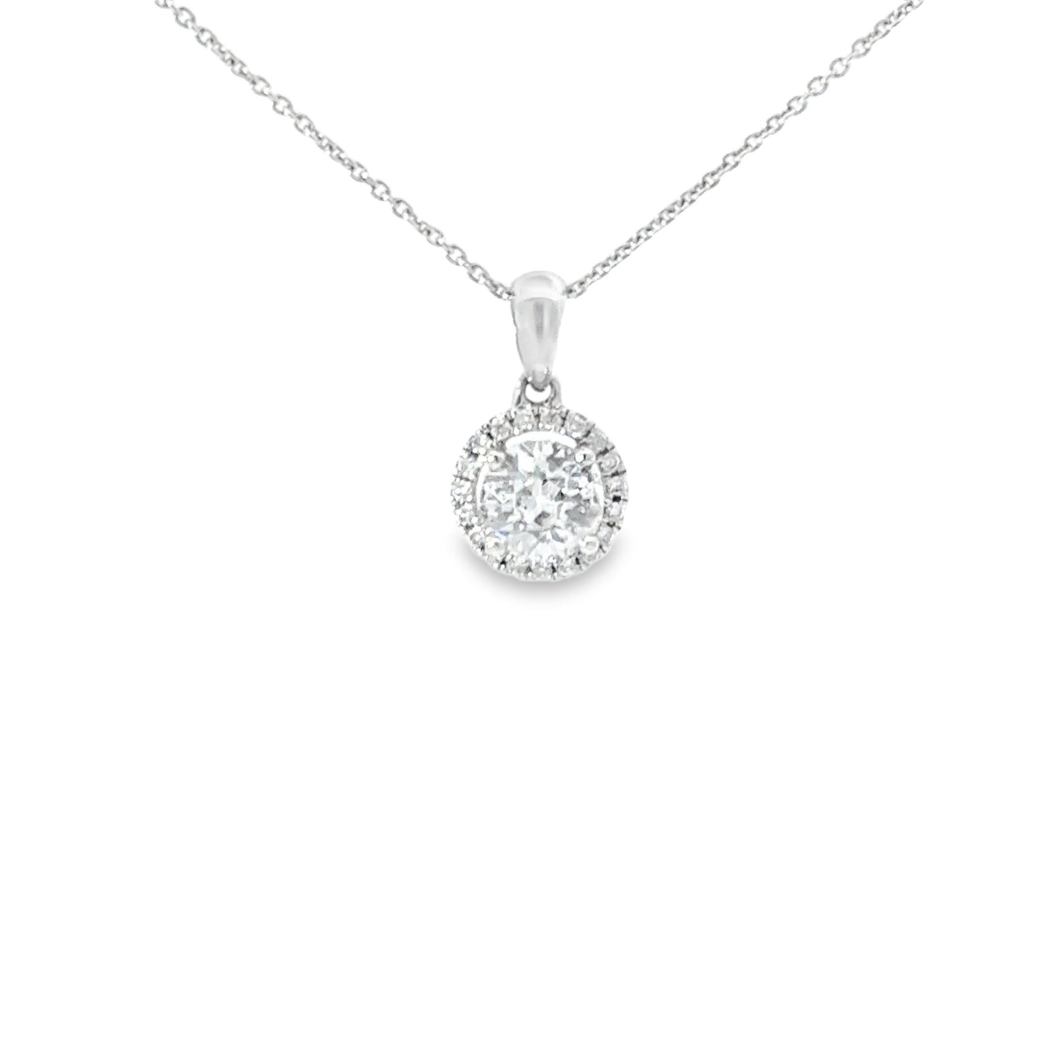 18ct White Gold Diamond Halo Necklace