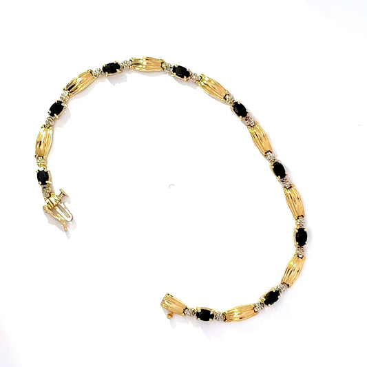 14ct Yellow Gold Sapphire & Diamond Bracelet (Pre-Loved), 7.5 inches