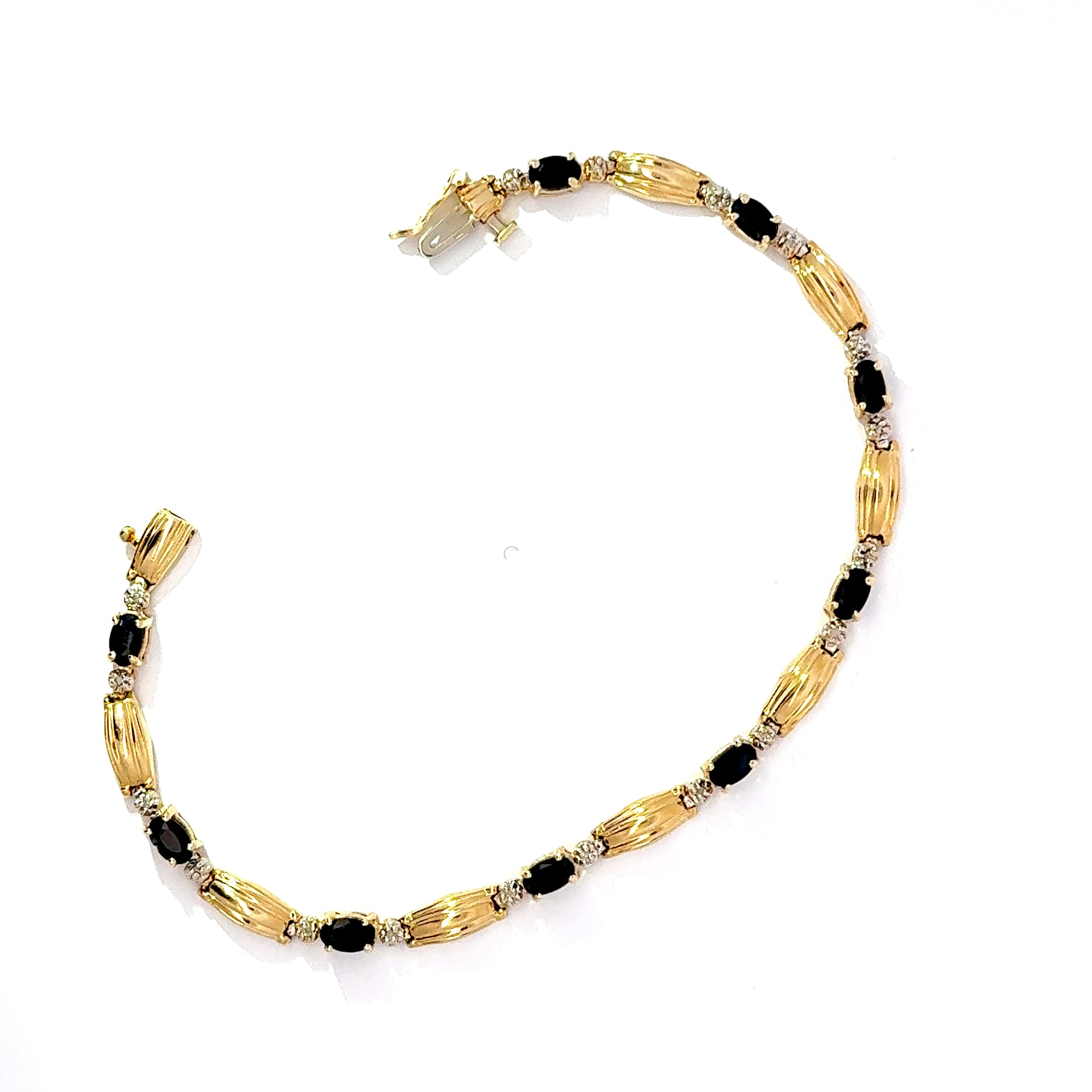 14ct Yellow Gold Sapphire & Diamond Bracelet, 7.5 inches