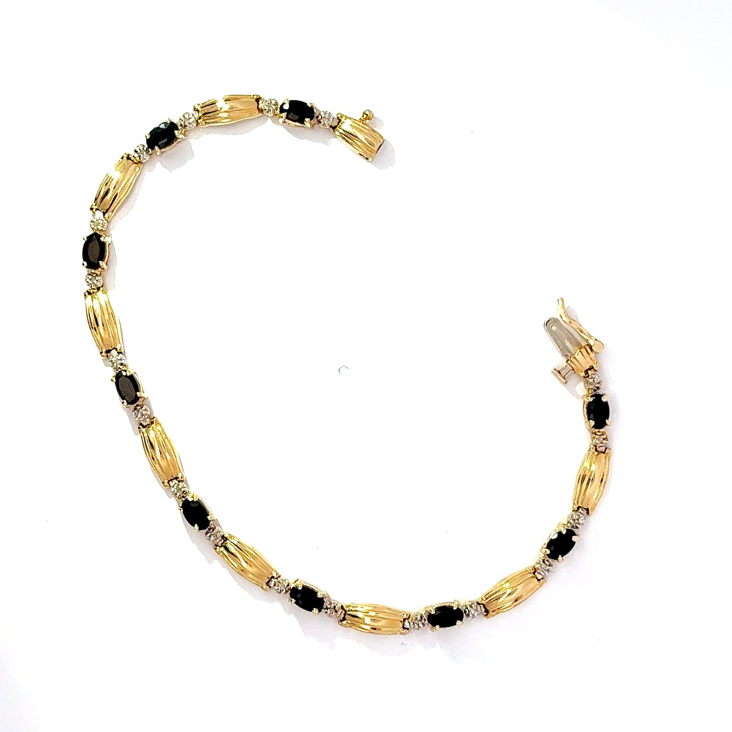 14ct Yellow Gold Sapphire & Diamond Bracelet (Pre-Loved), 7.5 inches