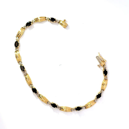 14ct Yellow Gold Sapphire & Diamond Bracelet (Pre-Loved), 7.5 inches