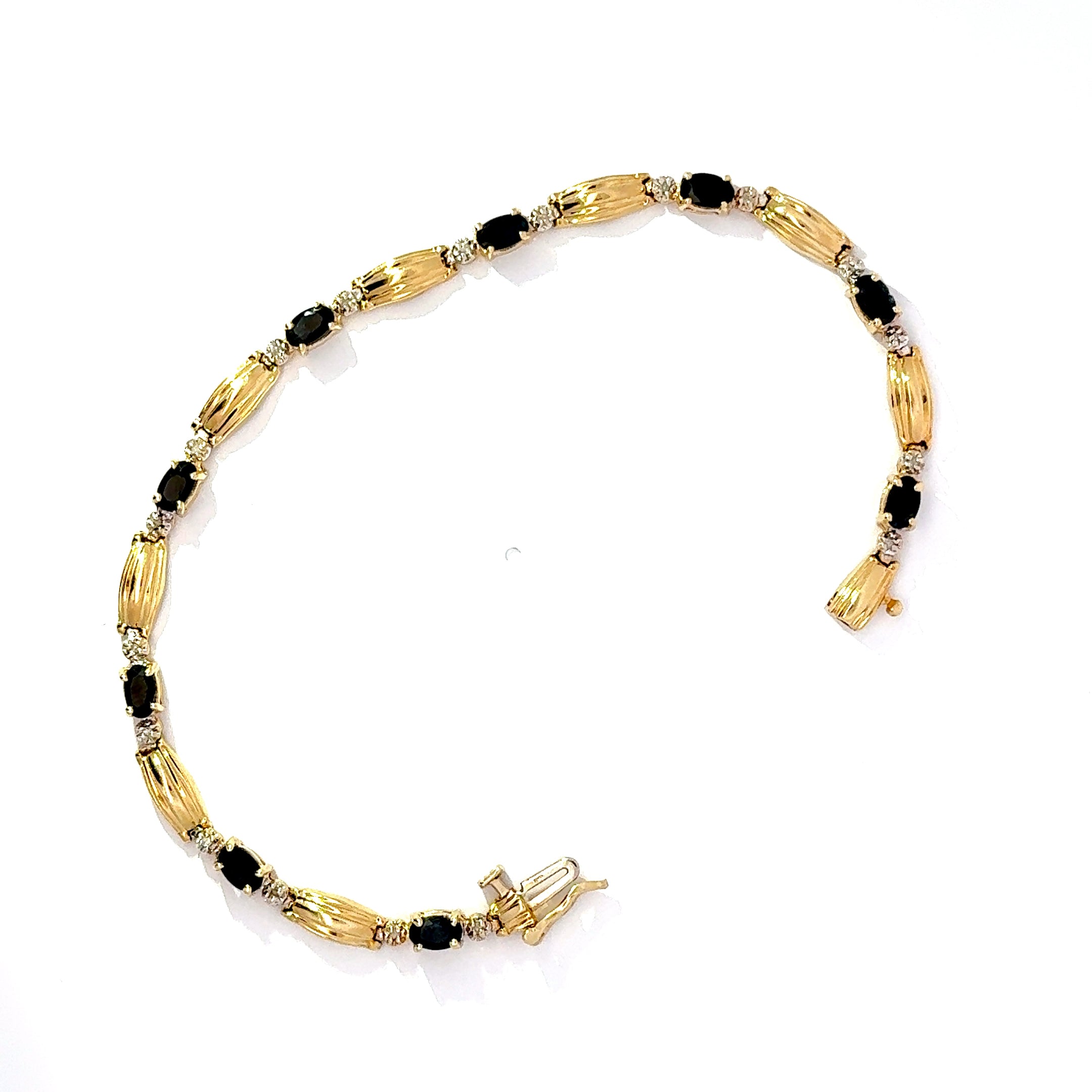 14ct Yellow Gold Sapphire & Diamond Bracelet, 7.5 inches