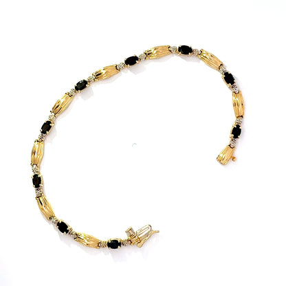 14ct Yellow Gold Sapphire & Diamond Bracelet (Pre-Loved), 7.5 inches