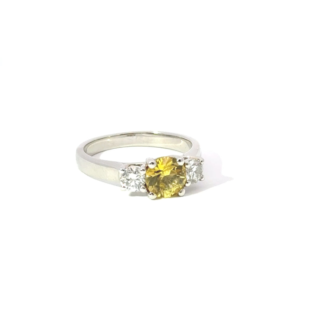 Platinum Yellow Sapphire & Diamond 3 Stone Ring