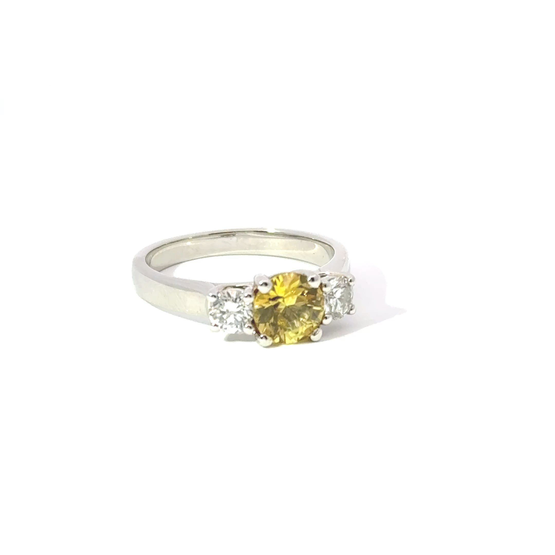 Platinum Yellow Sapphire & Diamond 3 Stone Ring