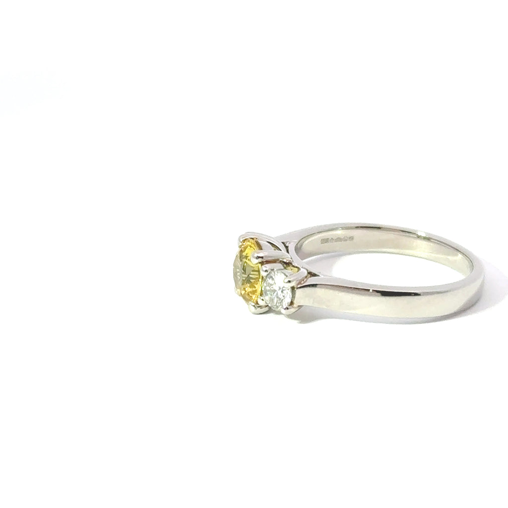 Platinum Yellow Sapphire & Diamond 3 Stone Ring