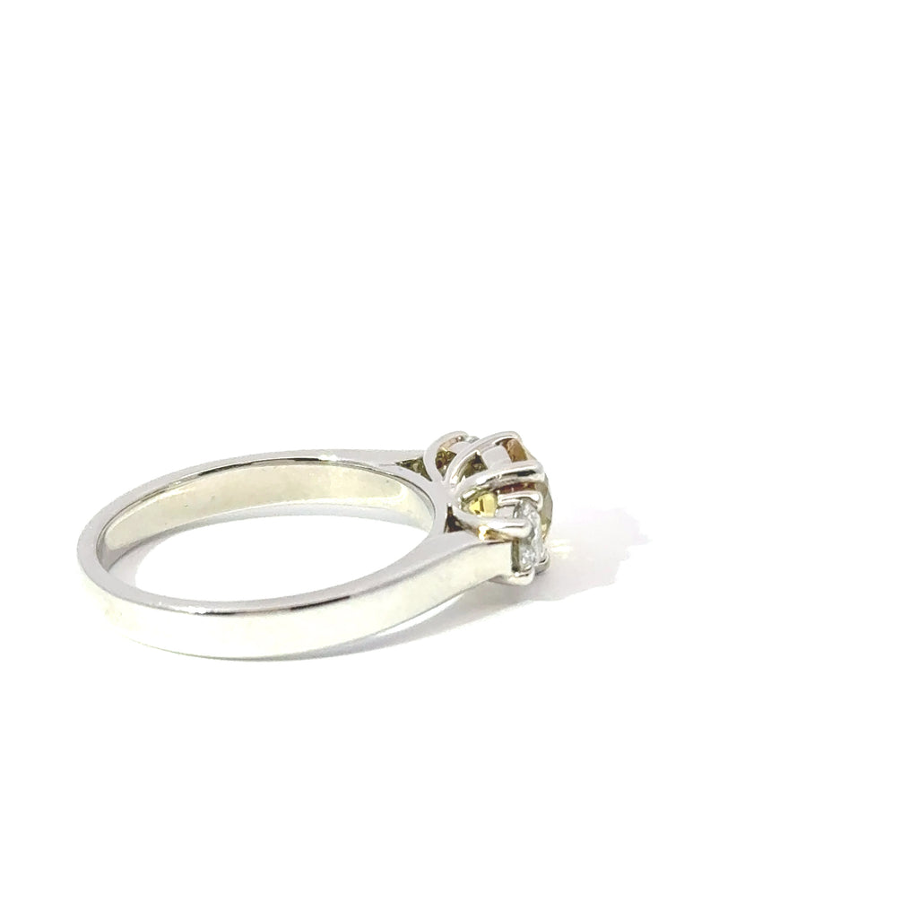 Platinum Yellow Sapphire & Diamond 3 Stone Ring
