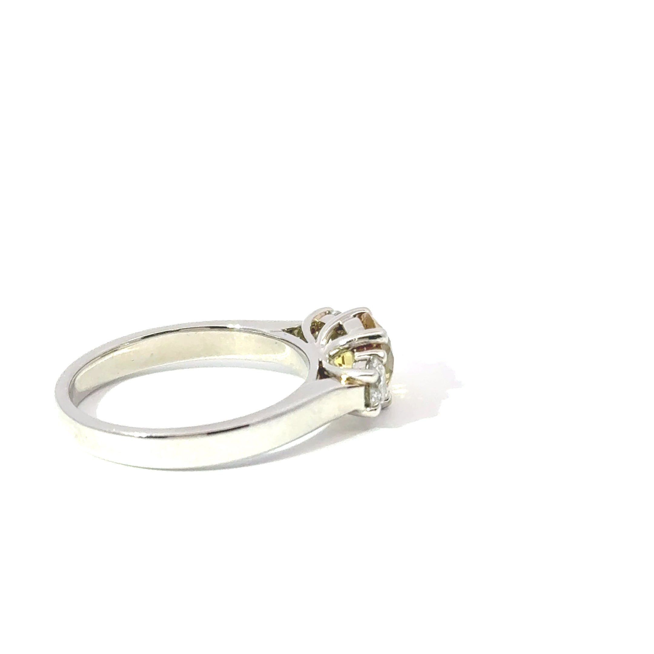 Platinum Yellow Sapphire & Diamond 3 Stone Ring