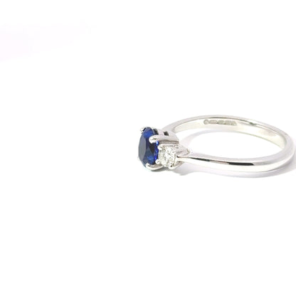 18ct White Gold Oval Sapphire & Diamond 3 Stone Ring (Pre-Loved), Est. 1.20ct