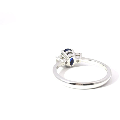 18ct White Gold Oval Sapphire & Diamond 3 Stone Ring (Pre-Loved), Est. 1.20ct