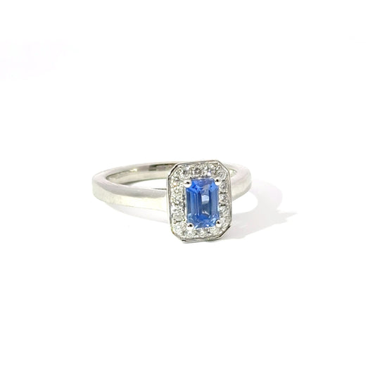 Platinum Sri-Lankan Sapphire & Diamond Halo Ring (Pre-Loved), Est. 0.60ct
